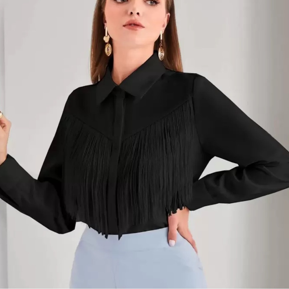 Black Fringe Women's Top
